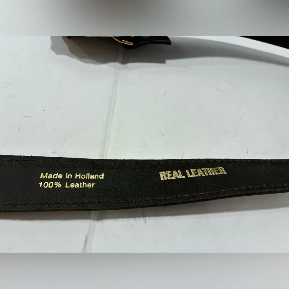 LIVE TO RIDE Biker Buckle Black Leather Belt Brass Motorcycle Made In Holland